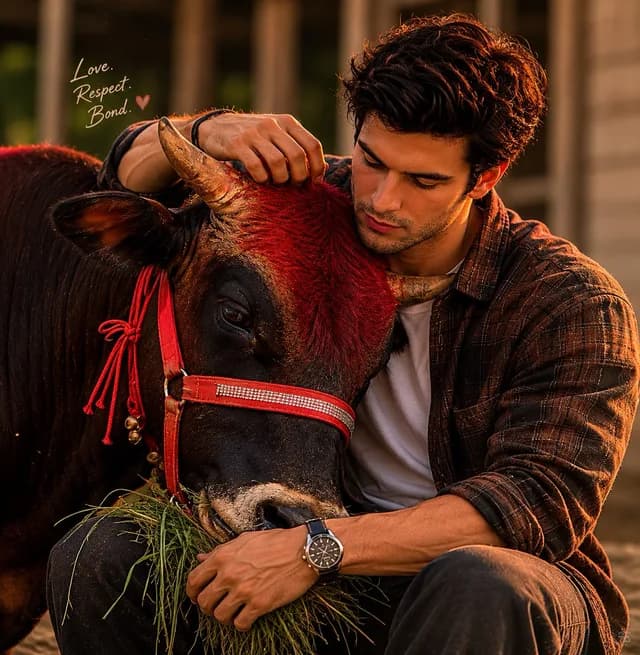 Man and Bull Emotional Bond Portrait preview image 1