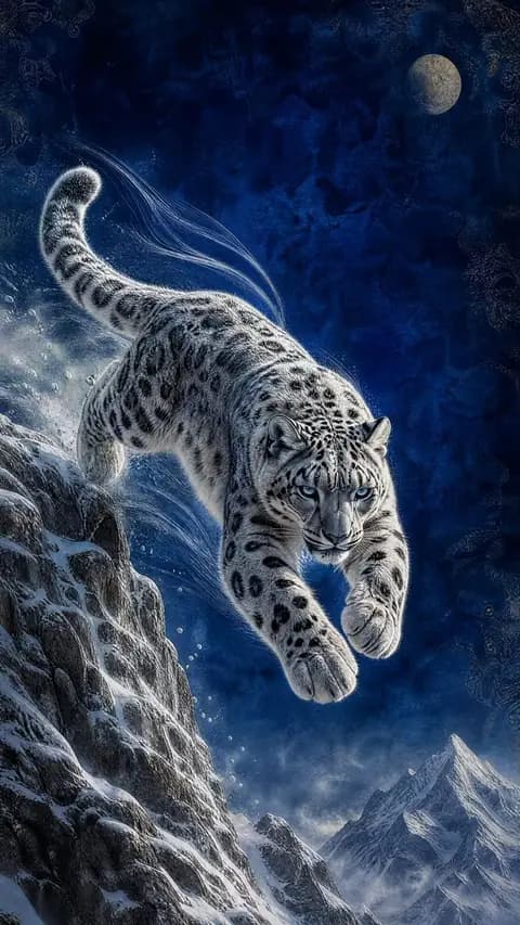 Moonlit Snow Leopard Leap preview image 1
