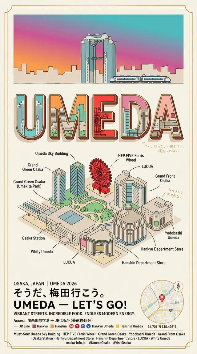 Retro Umeda Osaka Travel Poster preview image 1