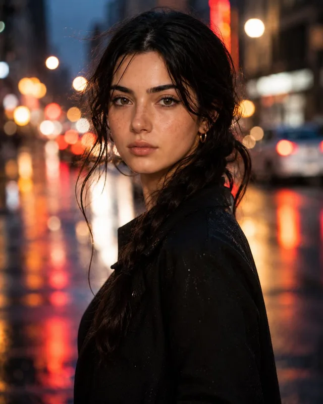 Hyperrealistic Rainy City Portrait preview image 1