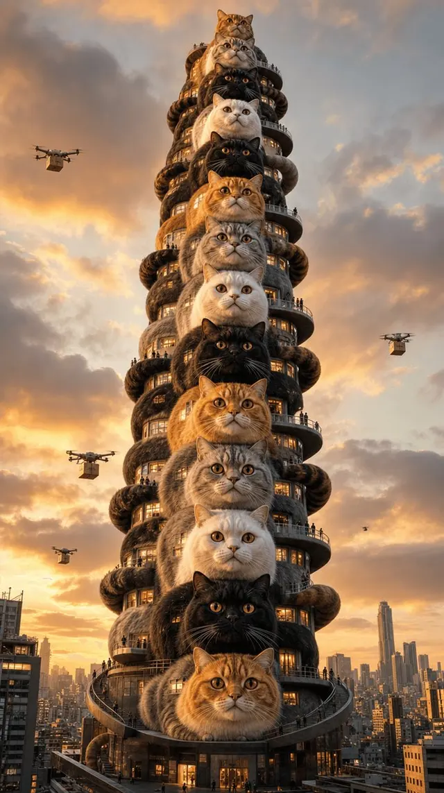Surreal Tokyo Cat Skyscraper preview image 1