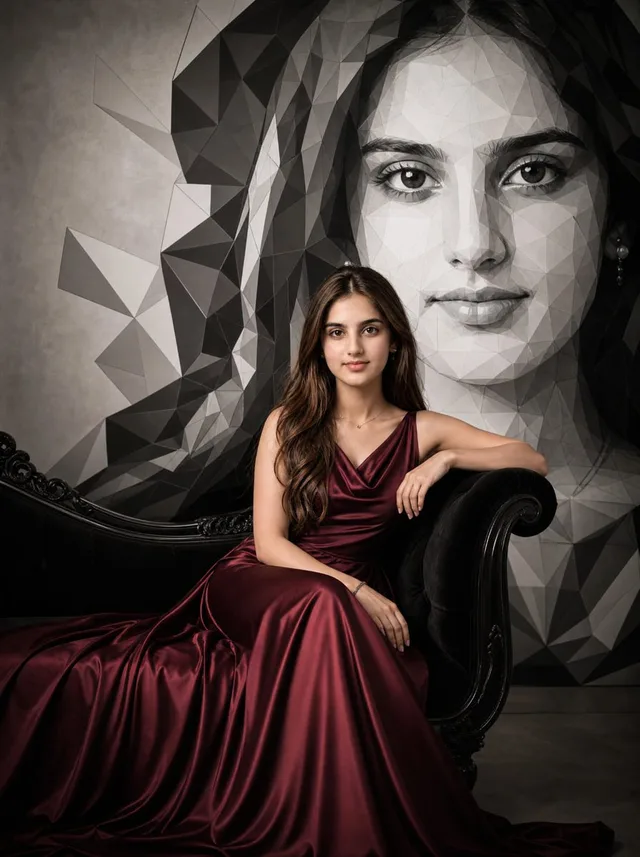 Burgundy Gown Editorial on Black Chaise preview image 1