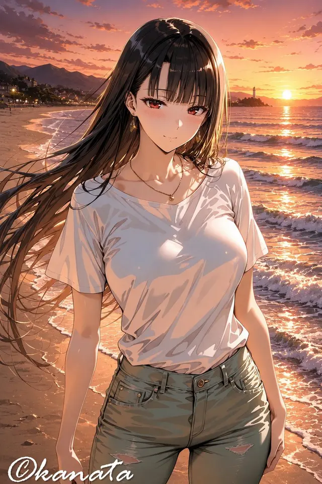 Anime Woman at Sunset Beach preview image 1