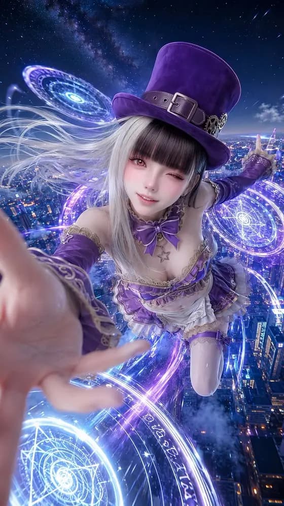 Magical Steampunk Idol Above Neon City preview image 1