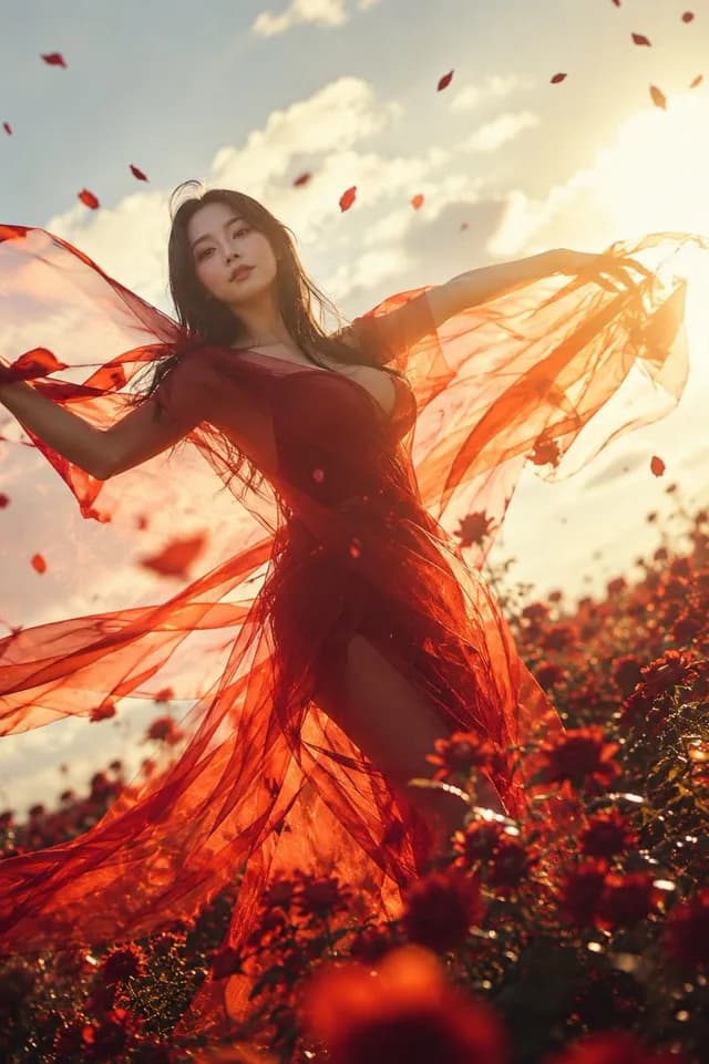 Crimson Veil in Red Flower Field preview image 1