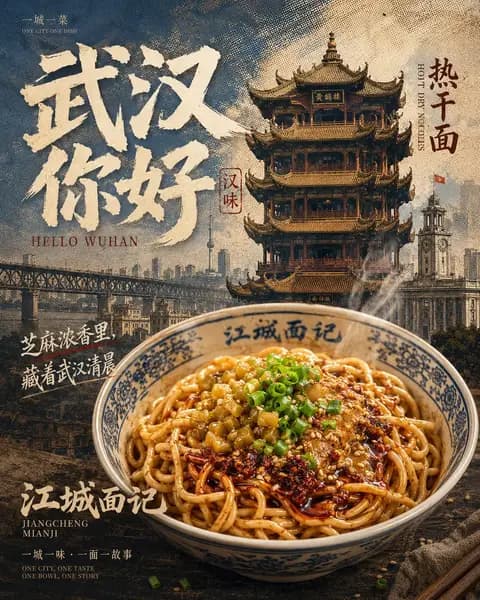 Vintage Wuhan Hot Dry Noodles Poster preview image 1