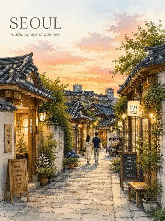 Seoul Watercolor Travel Poster preview image 1