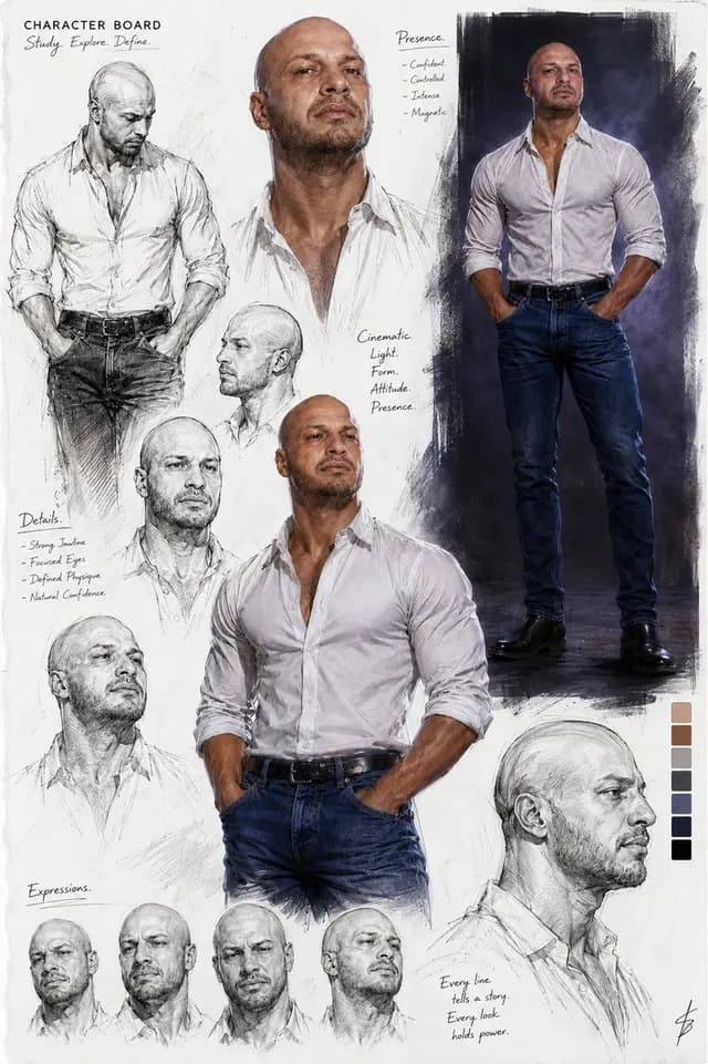 Cinematic Male Character Concept Board preview image 1