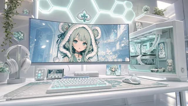 Pastel Anime Gaming Desk Setup preview image 1