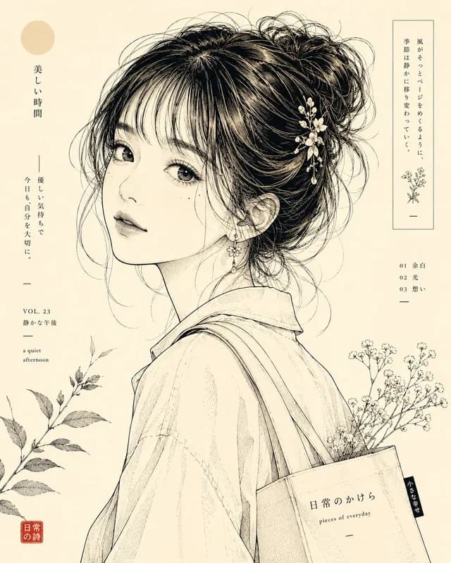 Japanese Line-Art Portrait Illustration preview image 1