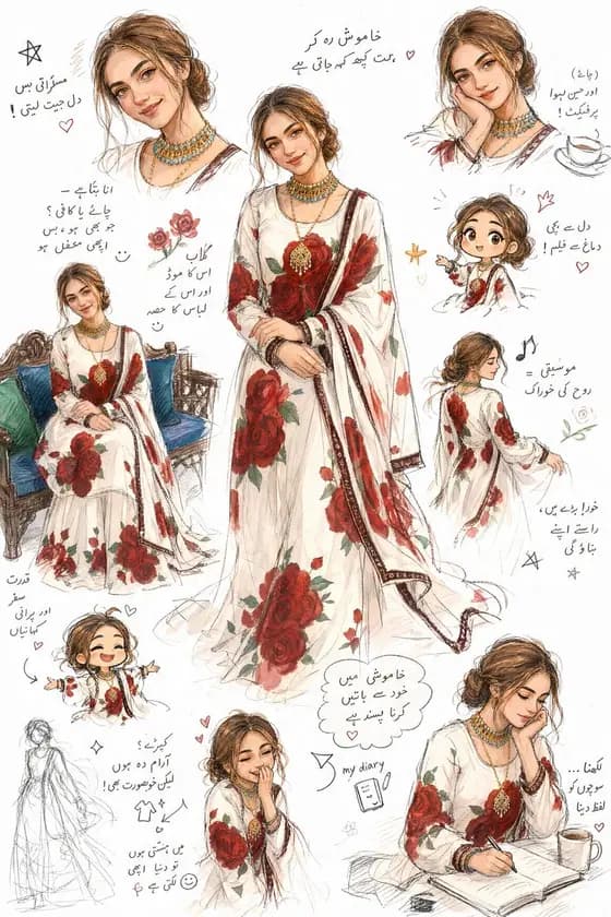 Artistic Sketchbook Character Study in Urdu preview image 1