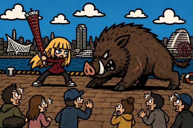 Kobe Harbor Boar Battle Cartoon preview image 1