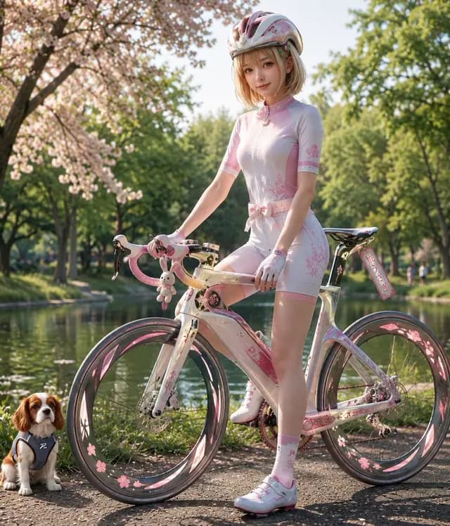 Sakura Cyclist With Pastel Road Bike preview image 1