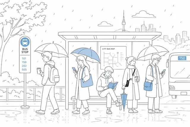 Cute Rainy Bus Stop Commute preview image 1