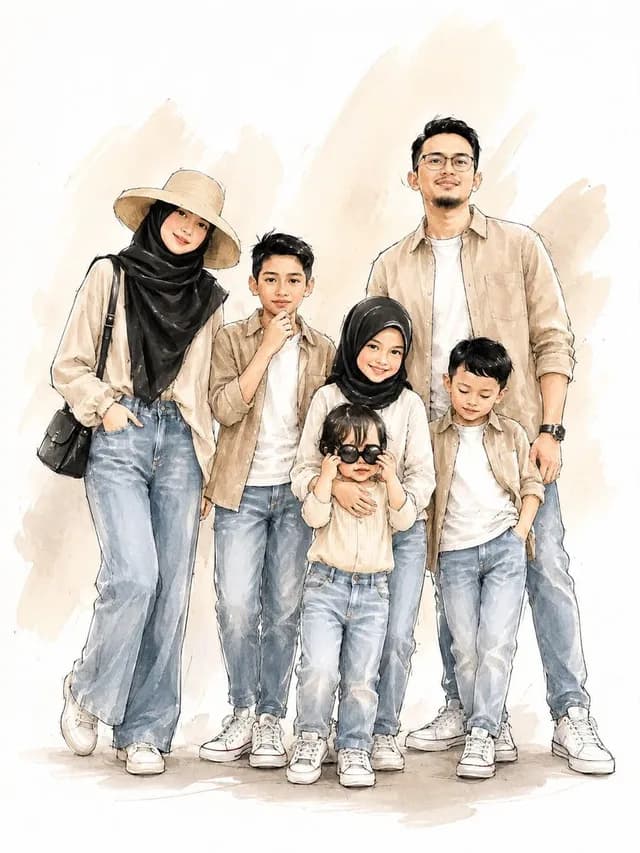 Digital Watercolor Family Portrait preview image 1