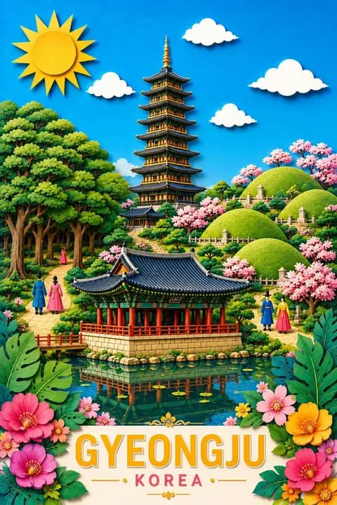 Gyeongju Korea Paper-Cut Travel Poster preview image 1