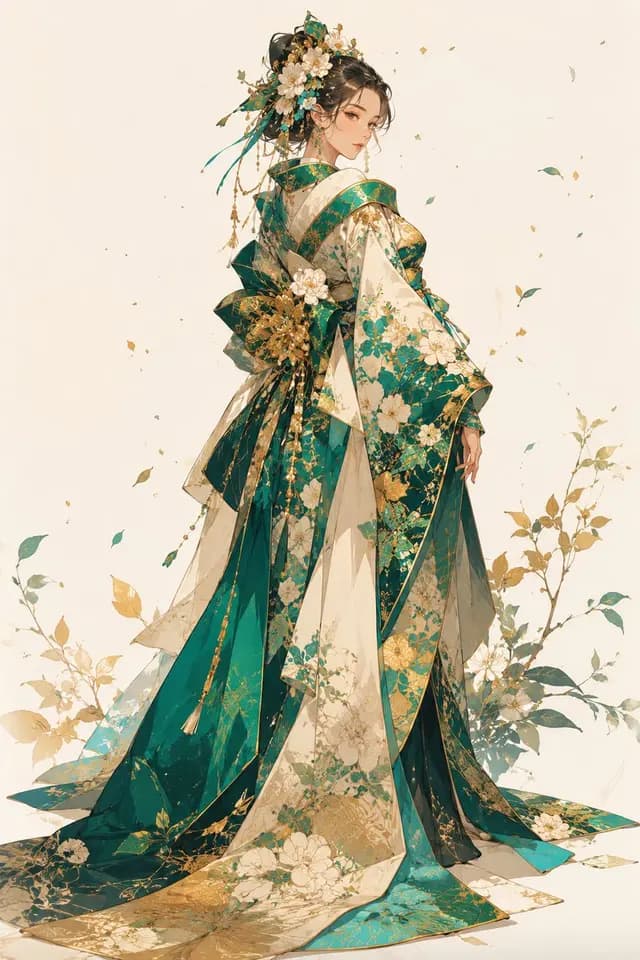 Emerald Festival Kimono Illustration preview image 1