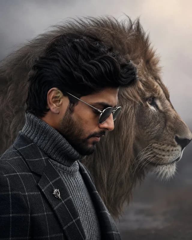 Cinematic Fashion Portrait with Lion preview image 1