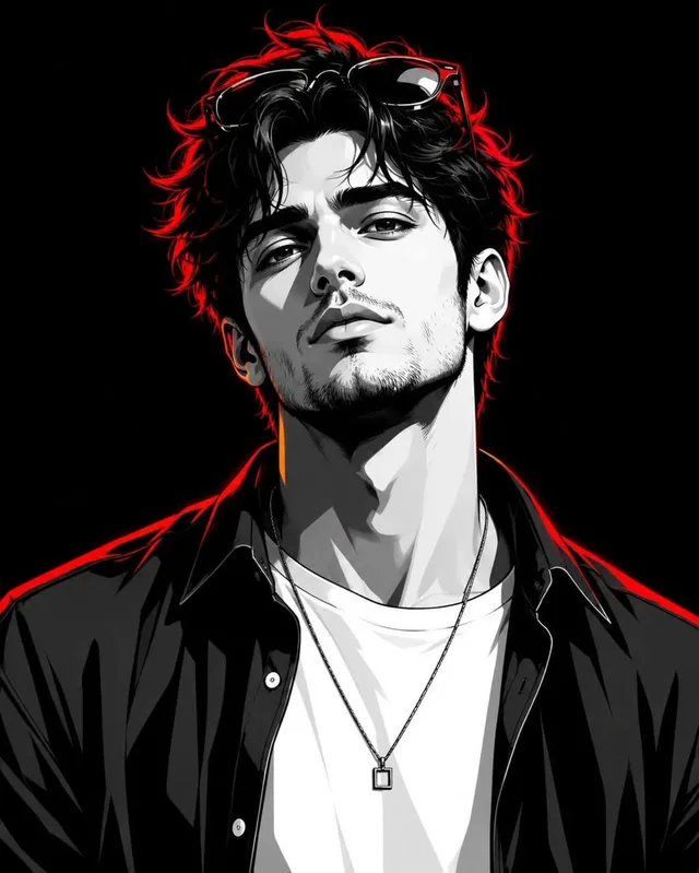 Monochrome Portrait with Neon Rim Light preview image 1