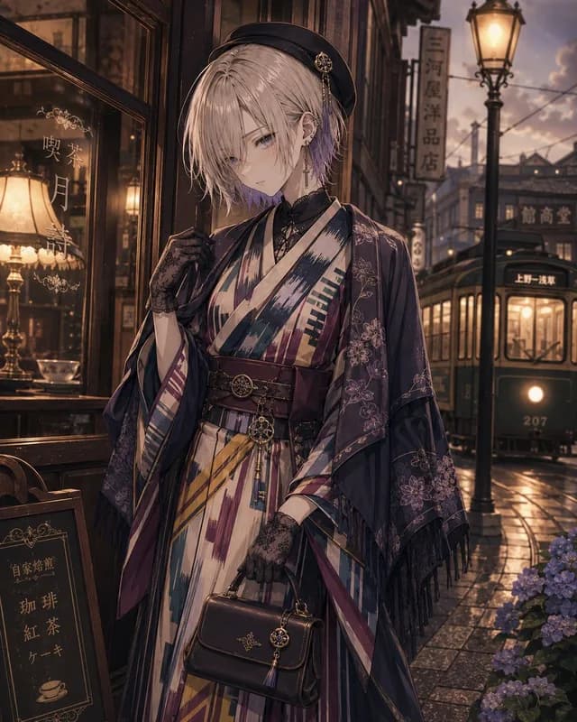 Showa Modern Meisen Kimono Fashion preview image 1