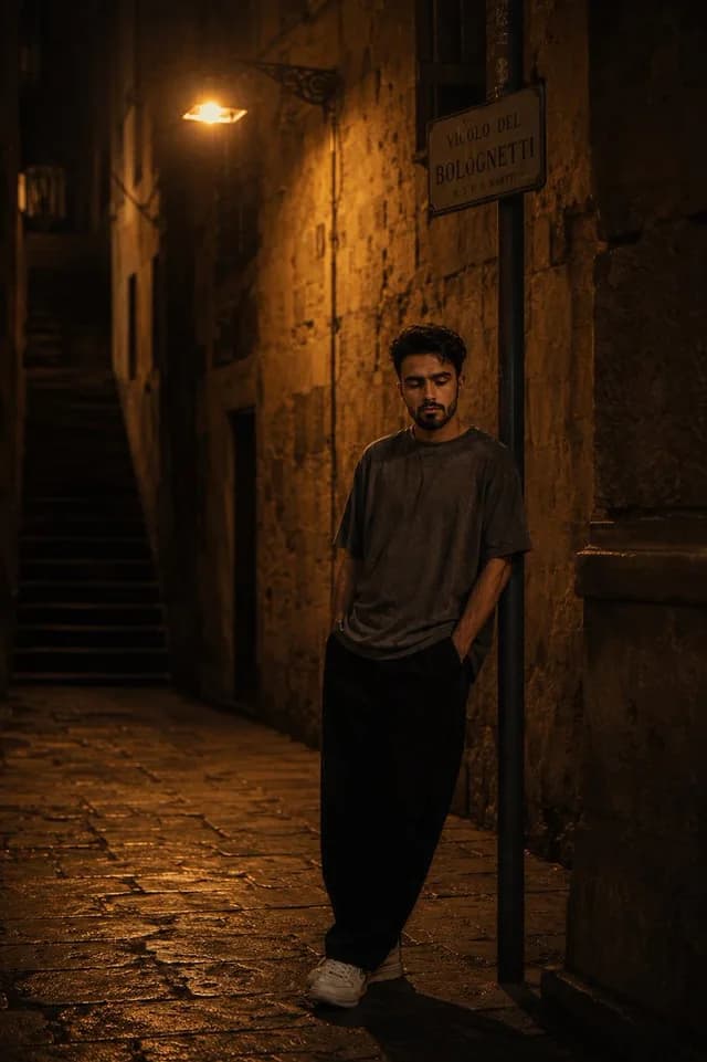 European Stone Alley Night Portrait preview image 1