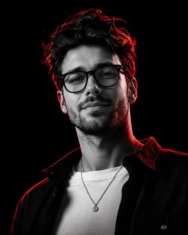 Monochrome Low-Angle Portrait with Red Glow preview image 1