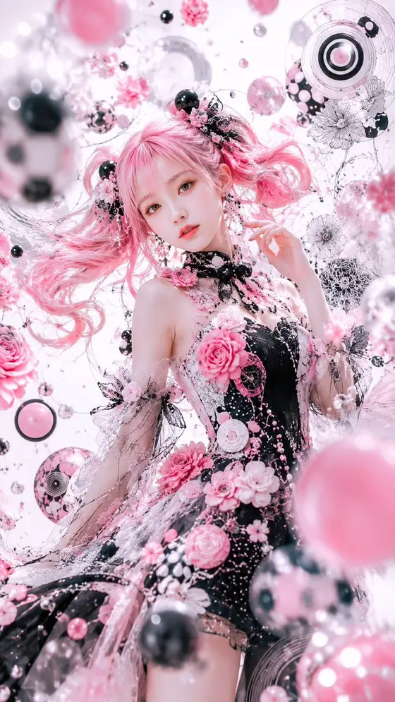 Pink Gothic Floral Fantasy Portrait preview image 1