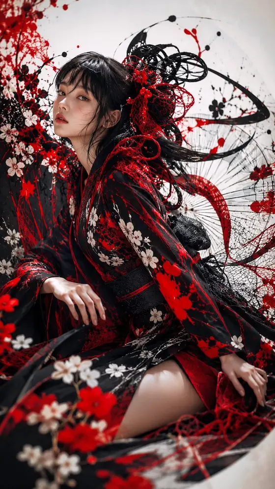 Gothic Kimono Ink Fashion Portrait preview image 1