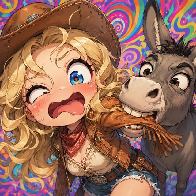 Anime Cowgirl and Donkey Selfie preview image 1