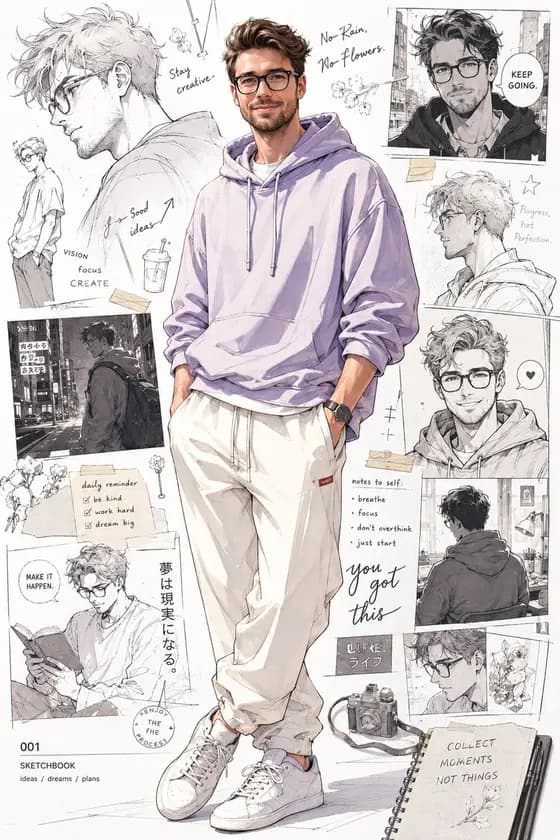 Anime Portrait with Sketch Background preview image 1