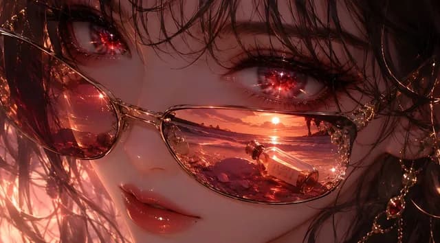 Crimson Eyes Glasses Reflection Portrait preview image 1