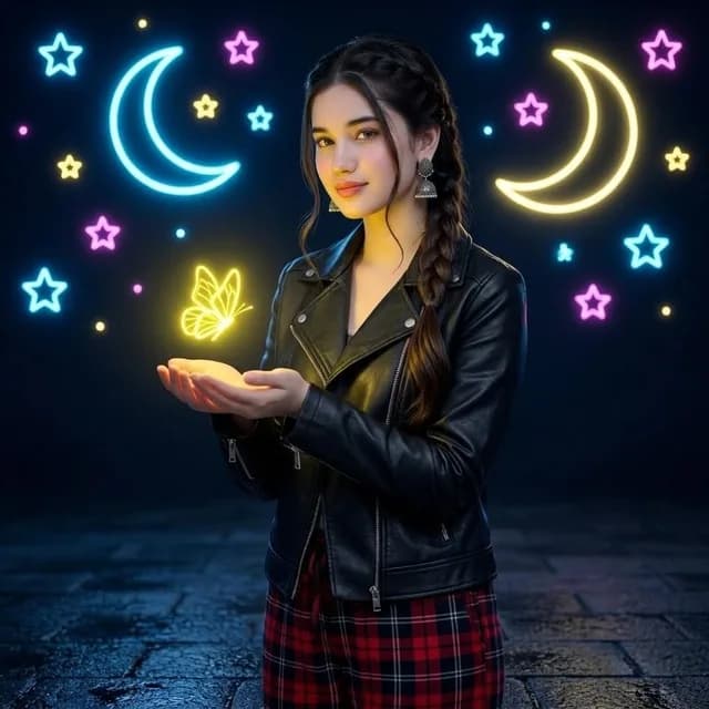 Neon Butterfly Night Portrait preview image 1