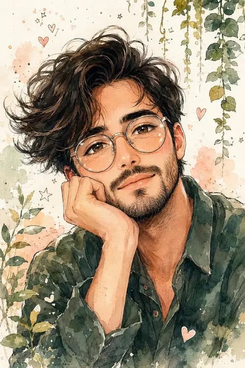 Watercolor Anime Style Male Portrait preview image 1