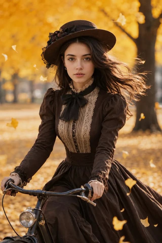 Victorian Woman Riding Vintage Bicycle preview image 1
