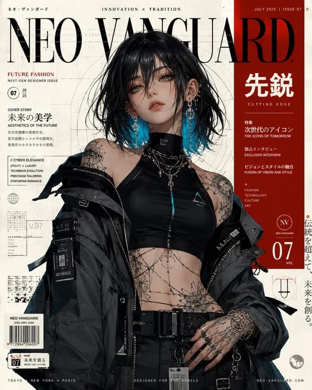 Cyberpunk Anime Fashion Magazine Cover preview image 1