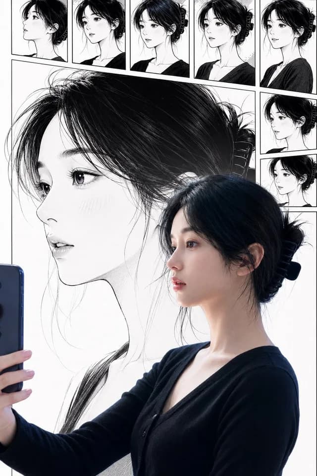 Real Woman with Manga Counterpart Selfie preview image 1