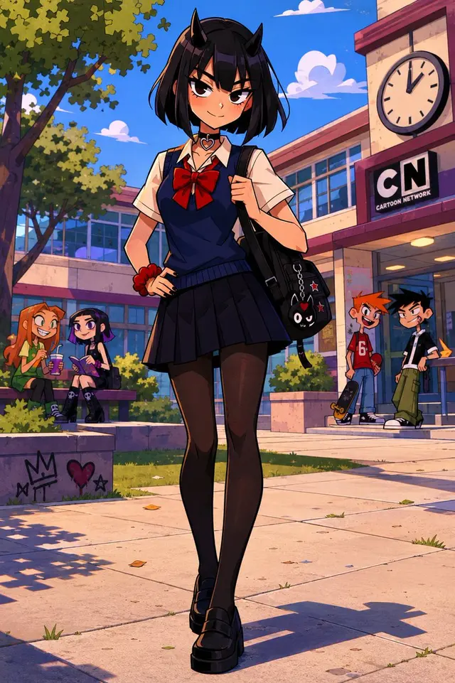 Demon Schoolgirl Anime Character Scene preview image 1