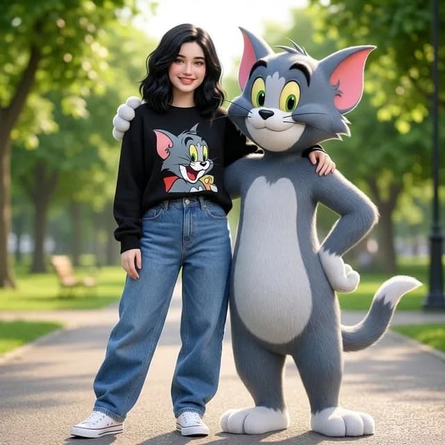 Woman Posing With Life-Size Tom Cat preview image 1