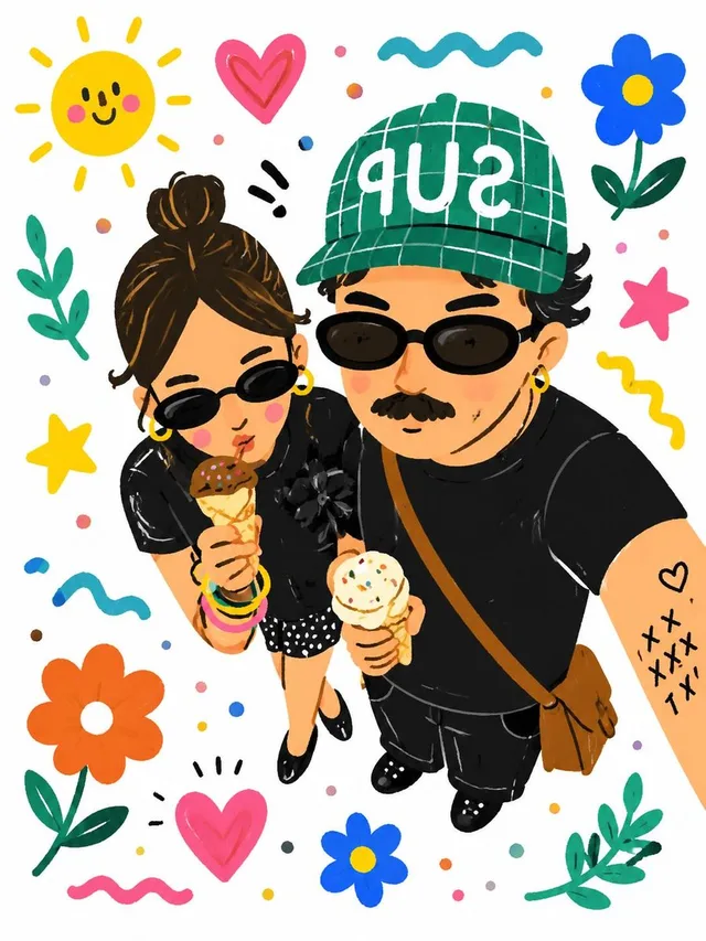Cartoon Selfie Doodle Illustration preview image 1