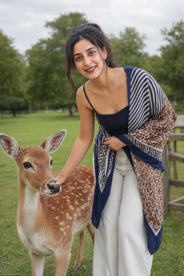 Realistic Portrait of Woman and Deer preview image 1