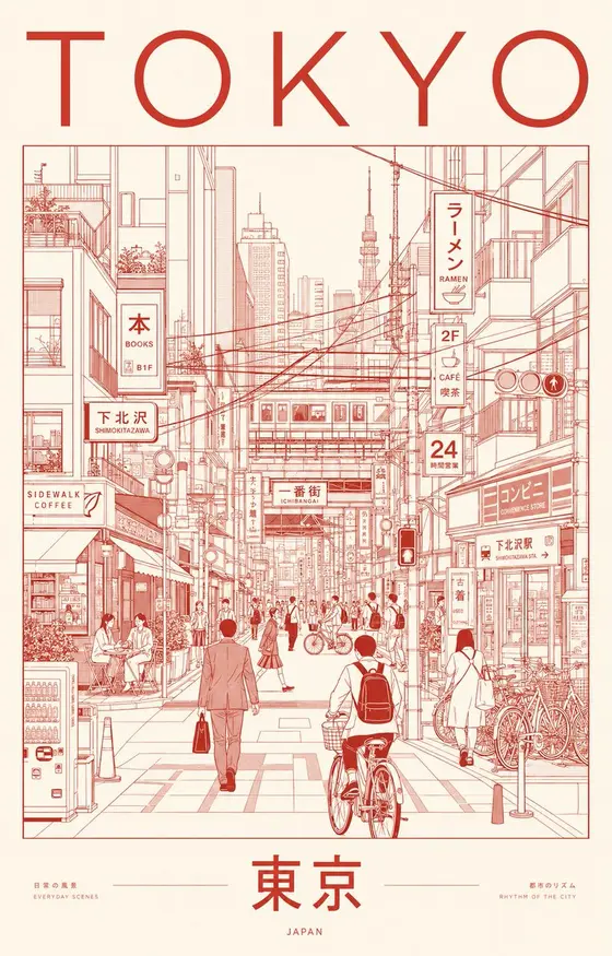 Minimalist Tokyo City Line-Art Poster preview image 1