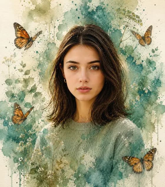 Watercolor and Photorealistic Portrait preview image 1
