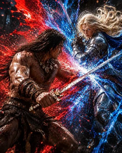 Red and Blue Fantasy Sword Clash preview image 1