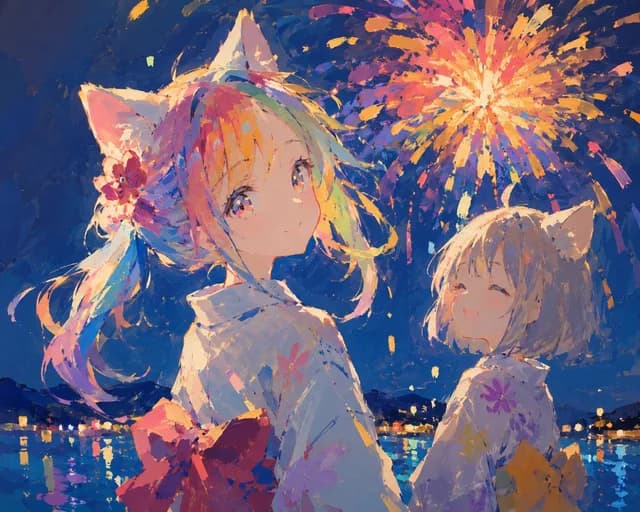 Rainbow Haired Cat Girl Illustration preview image 1