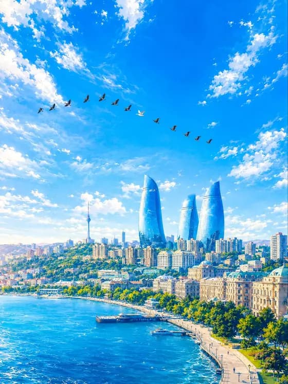 Baku Flame Towers Aerial Scene preview image 1