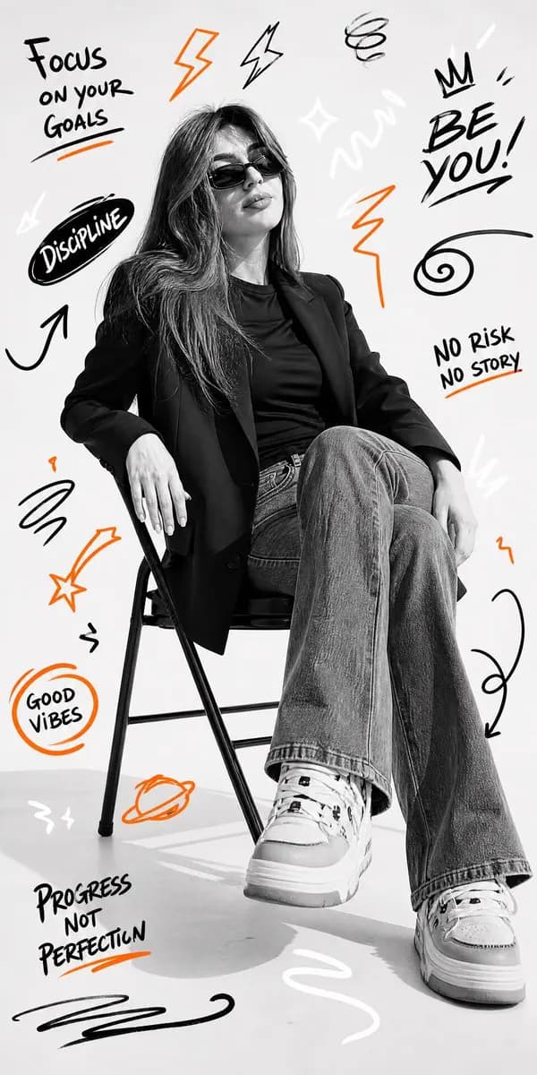 B&W Studio Portrait with Doodle Graffiti preview image 1