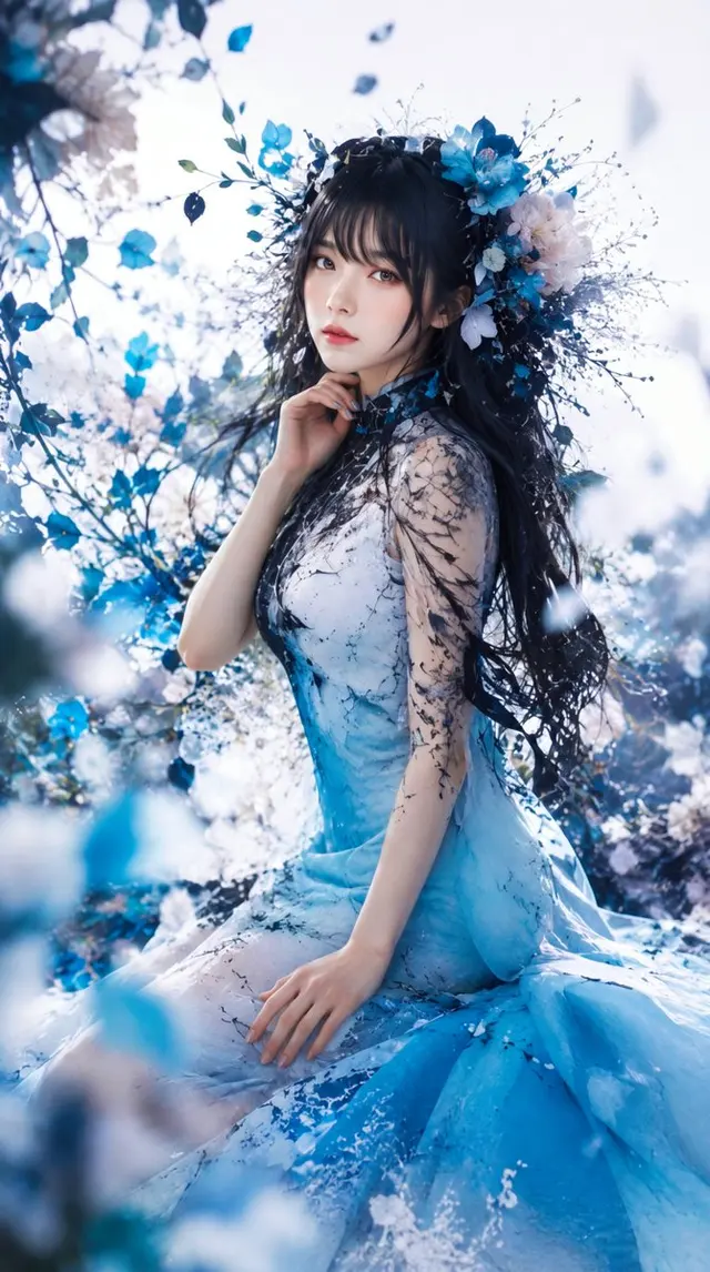 Blue Floral Fantasy Portrait preview image 1