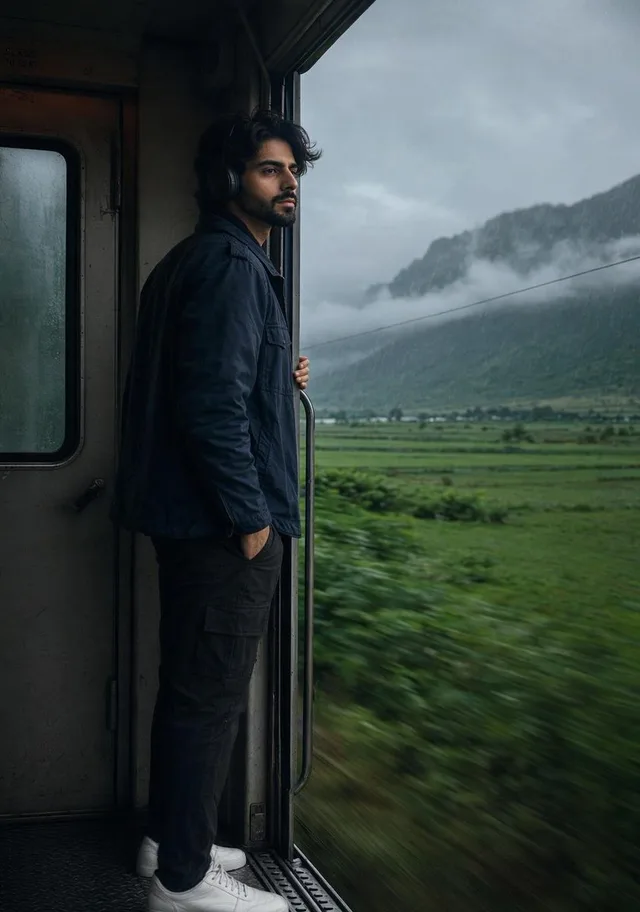 Realistic Train Portrait with Rainy Atmosphere preview image 1