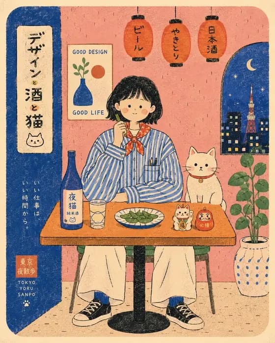 Risograph Style Cafe Illustration - 1 preview image 1