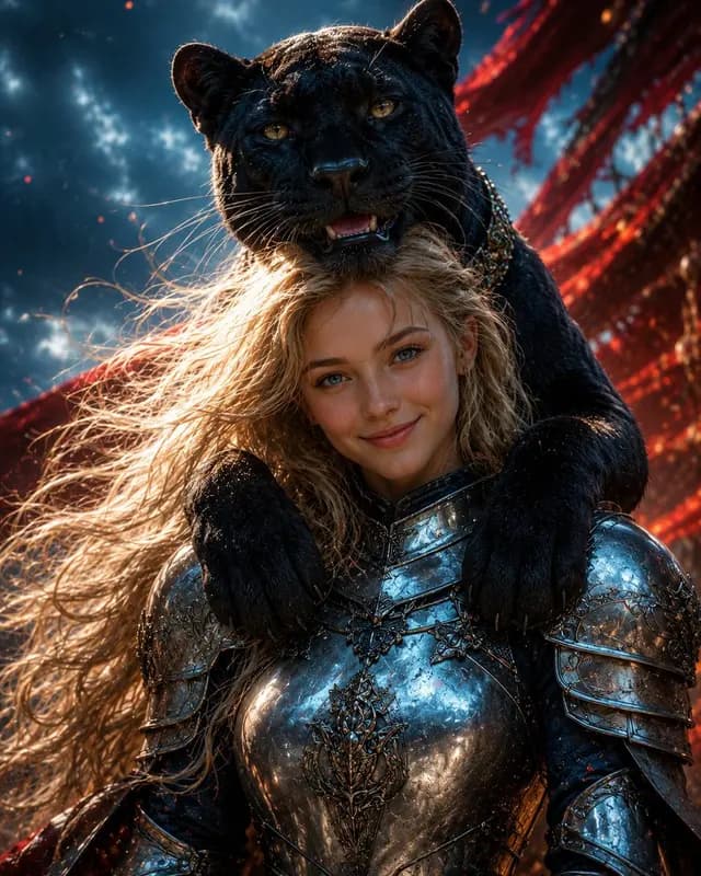 Black Panther and Female Knight Portrait preview image 1
